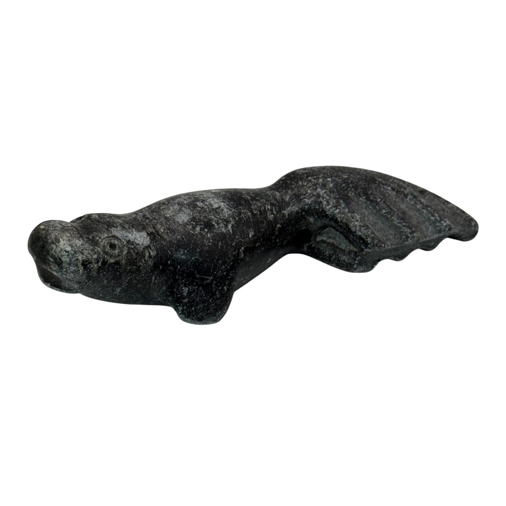Vintage Inuit Carved Black Stone Walrus Seal Figurine 3.5" Handcrafted Soapstone