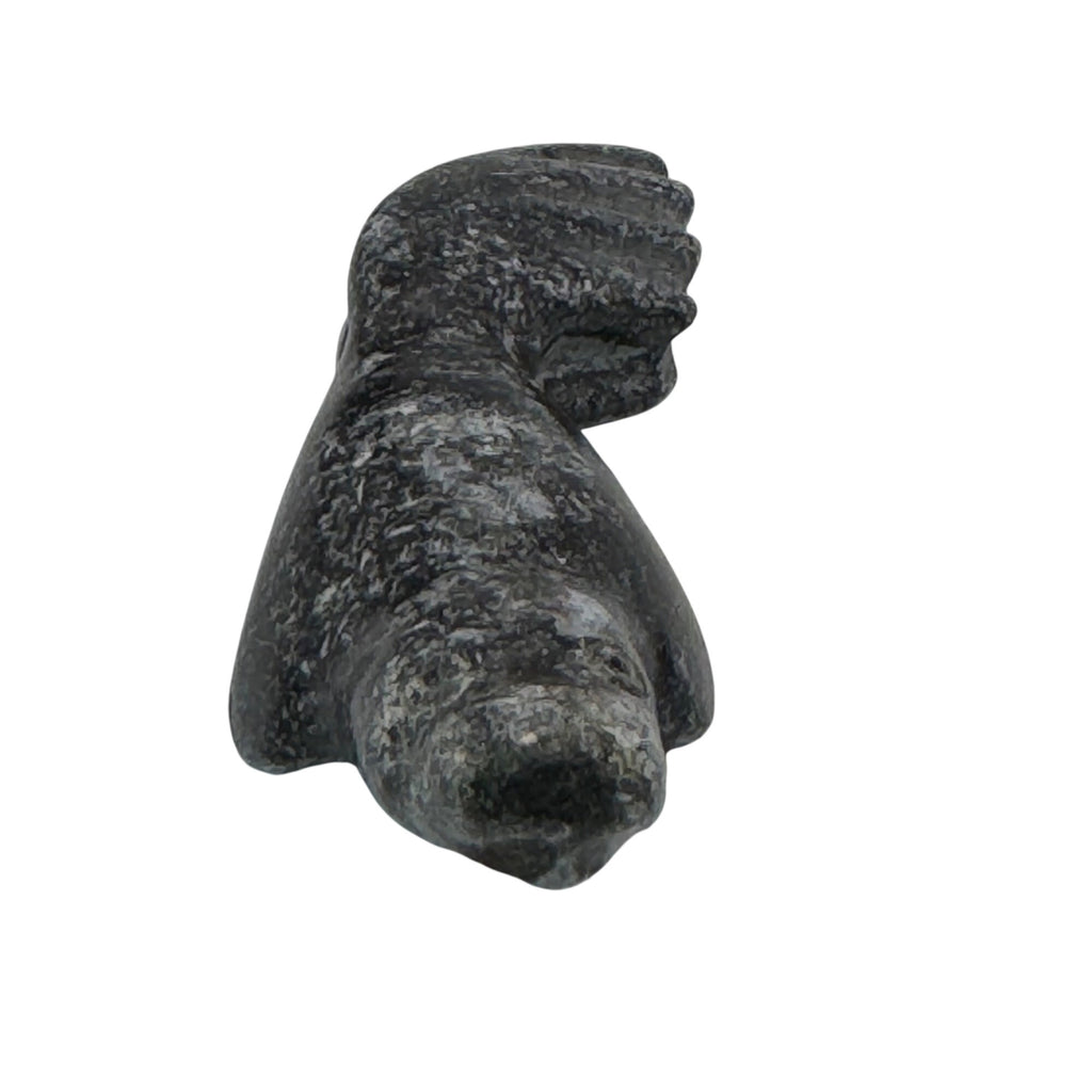 Vintage Inuit Carved Black Stone Walrus Seal Figurine 3.5" Handcrafted Soapstone
