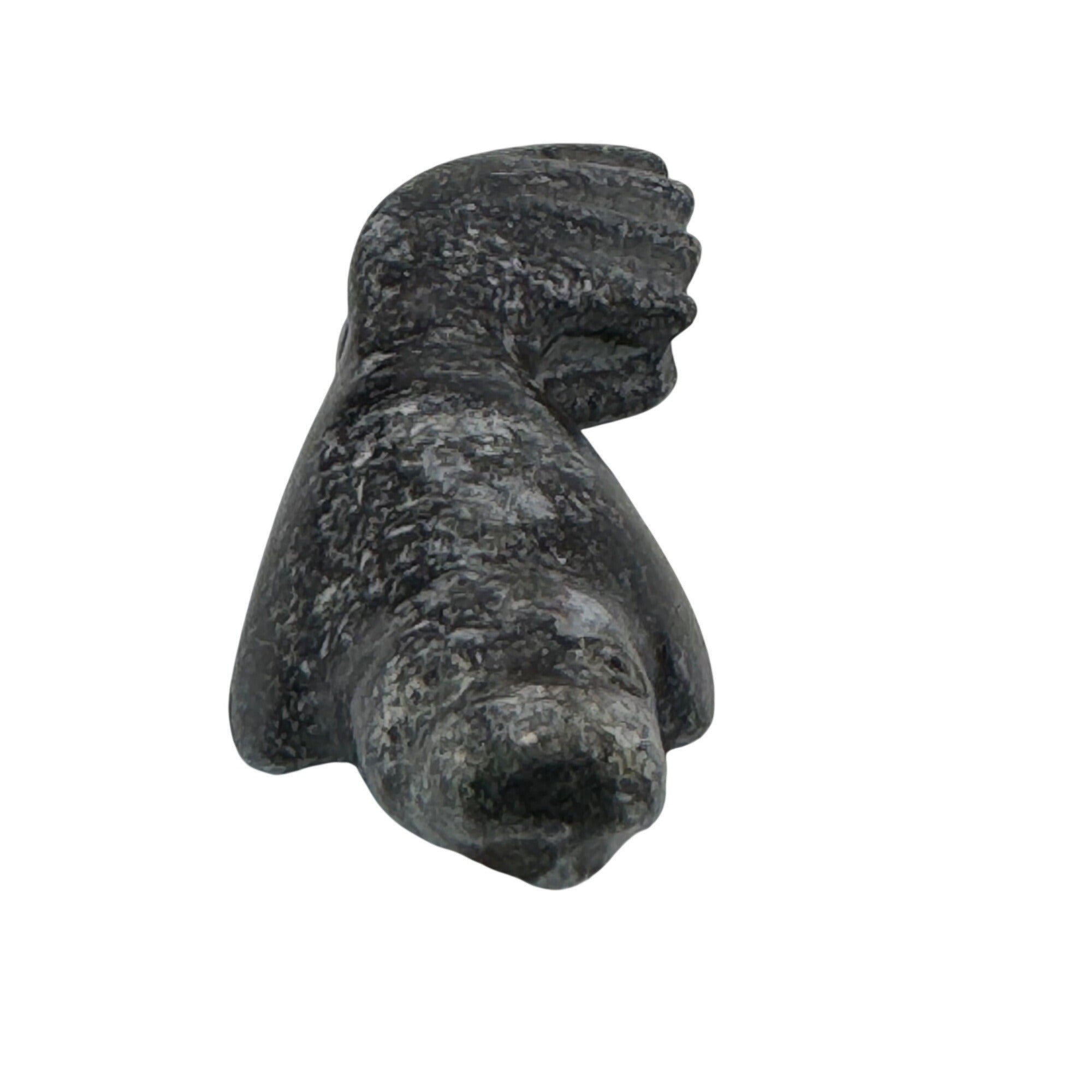 Vintage Inuit Carved Black Stone Walrus Seal Figurine 3.5" Handcrafted Soapstone