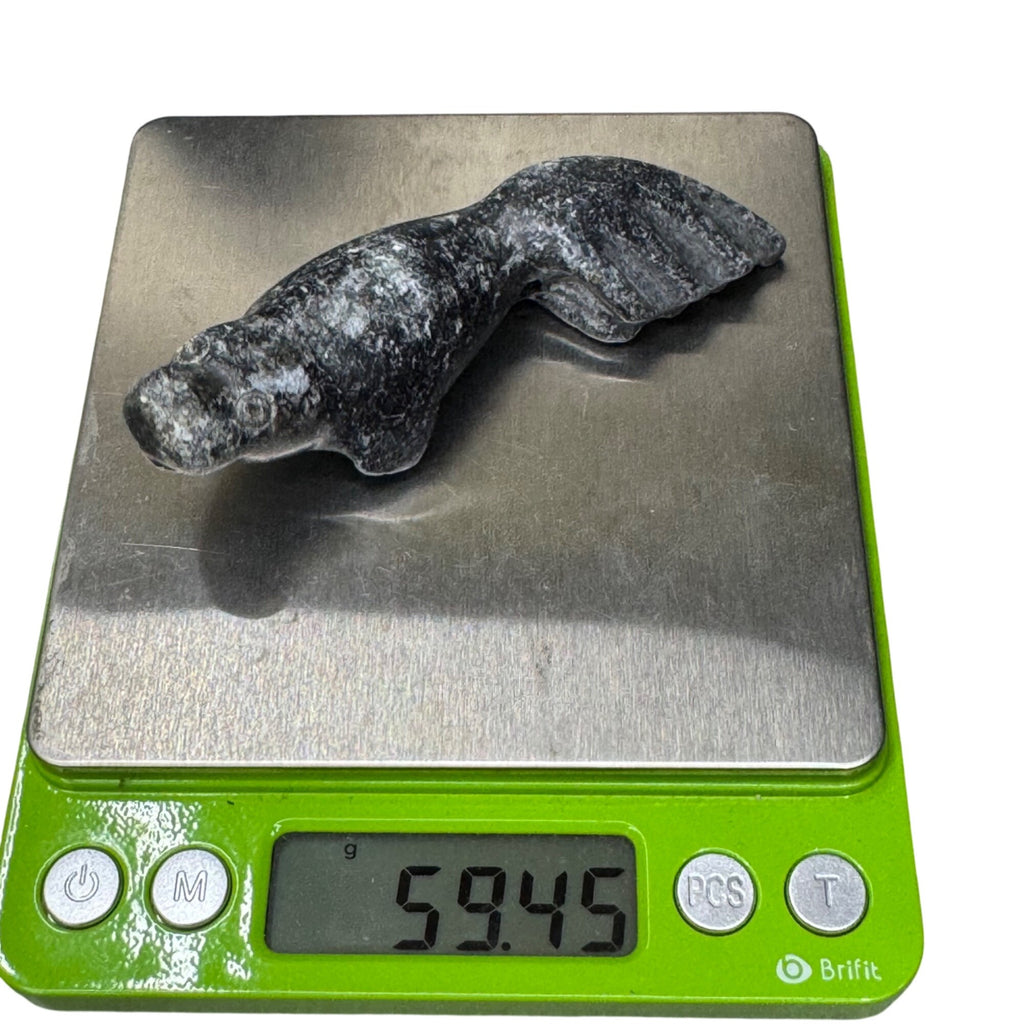 Vintage Inuit Carved Black Stone Walrus Seal Figurine 3.5" Handcrafted Soapstone