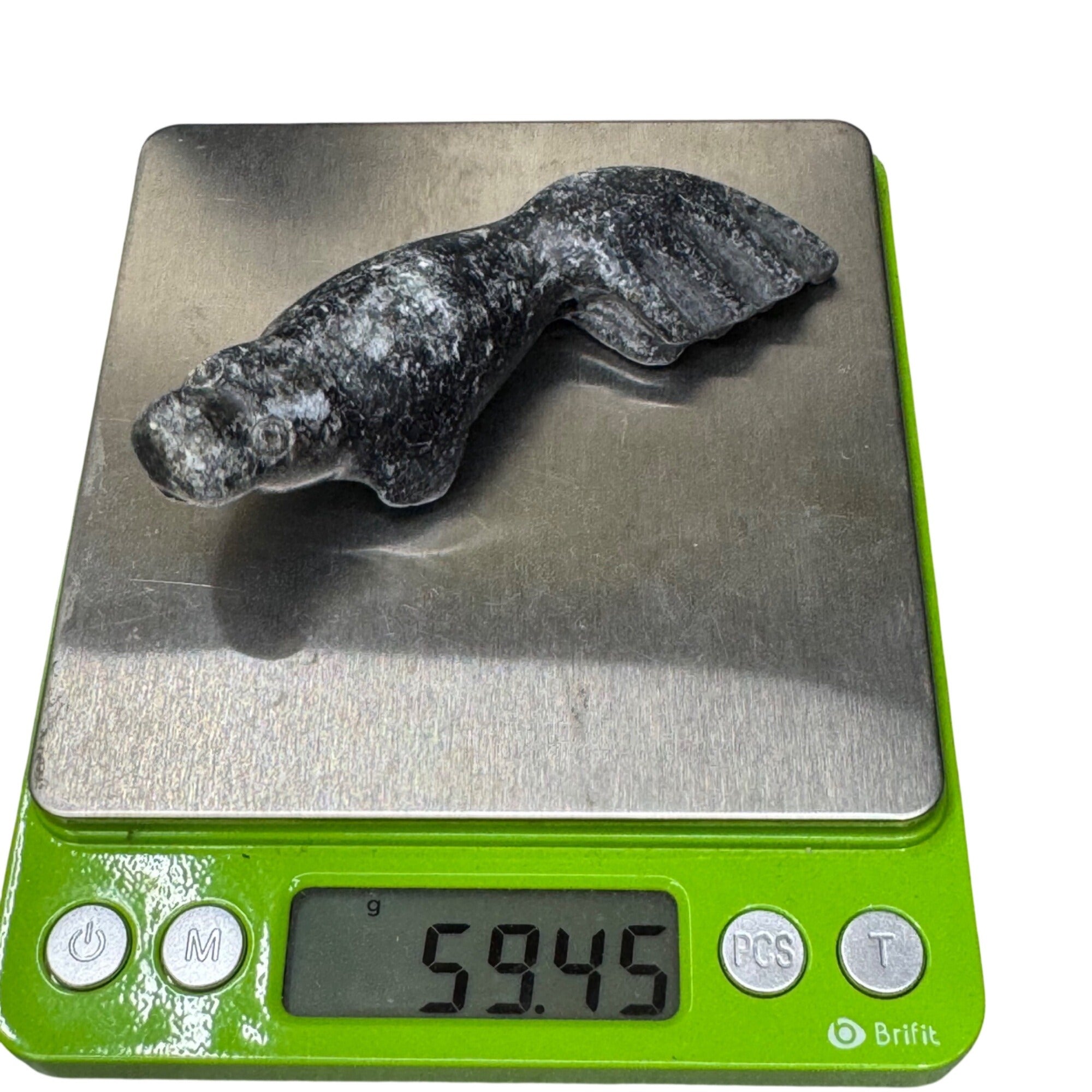 Vintage Inuit Carved Black Stone Walrus Seal Figurine 3.5" Handcrafted Soapstone