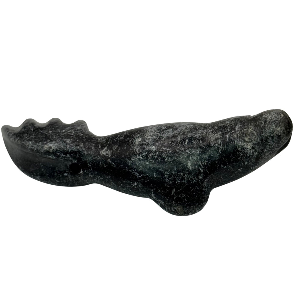 Vintage Inuit Carved Black Stone Walrus Seal Figurine 3.5" Handcrafted Soapstone