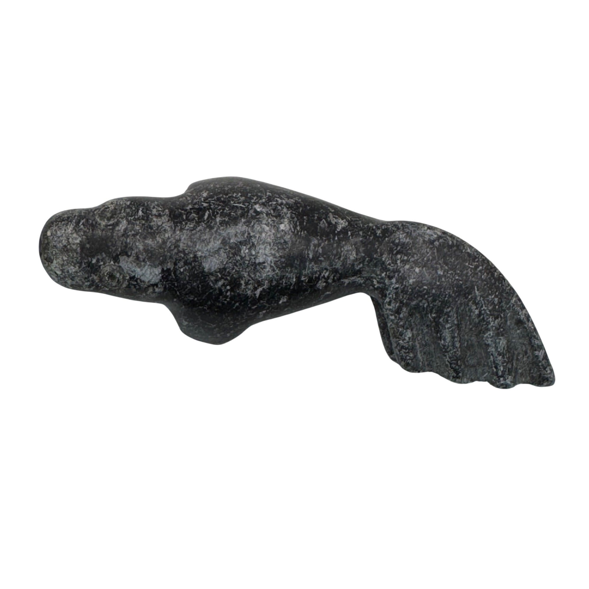 Vintage Inuit Carved Black Stone Walrus Seal Figurine 3.5" Handcrafted Soapstone