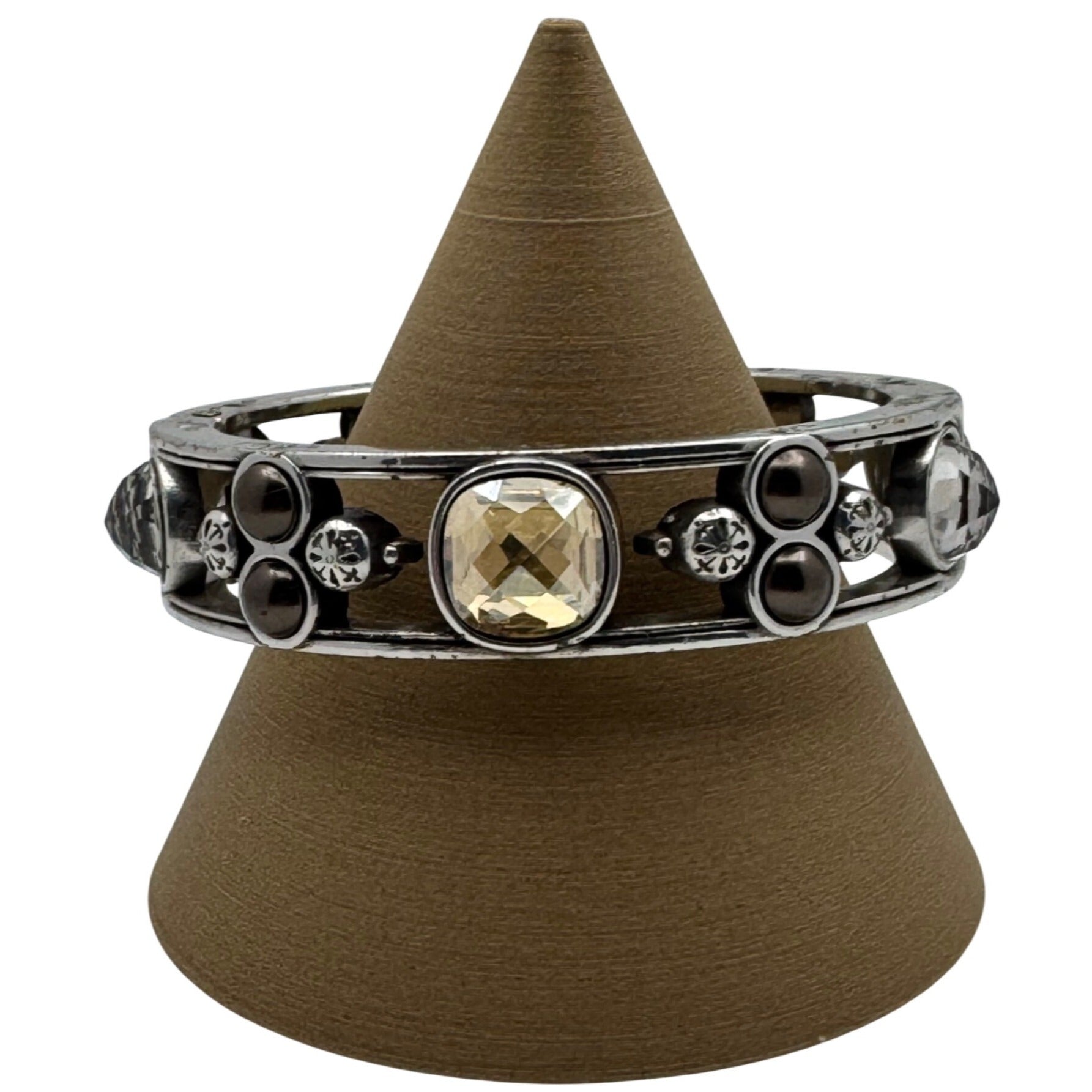 Brighton Selene Crystal Bracelet Silver-Tone Hinged Swarovski Crystal Stones