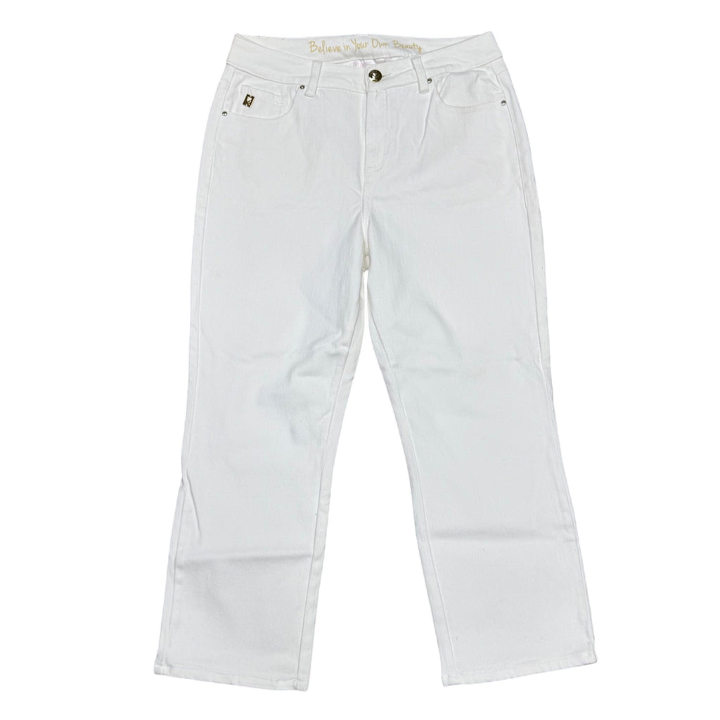 Belle By Kim Gravel White Denim Straight-Leg Jeans Size 4 Cotton Blend Stretch