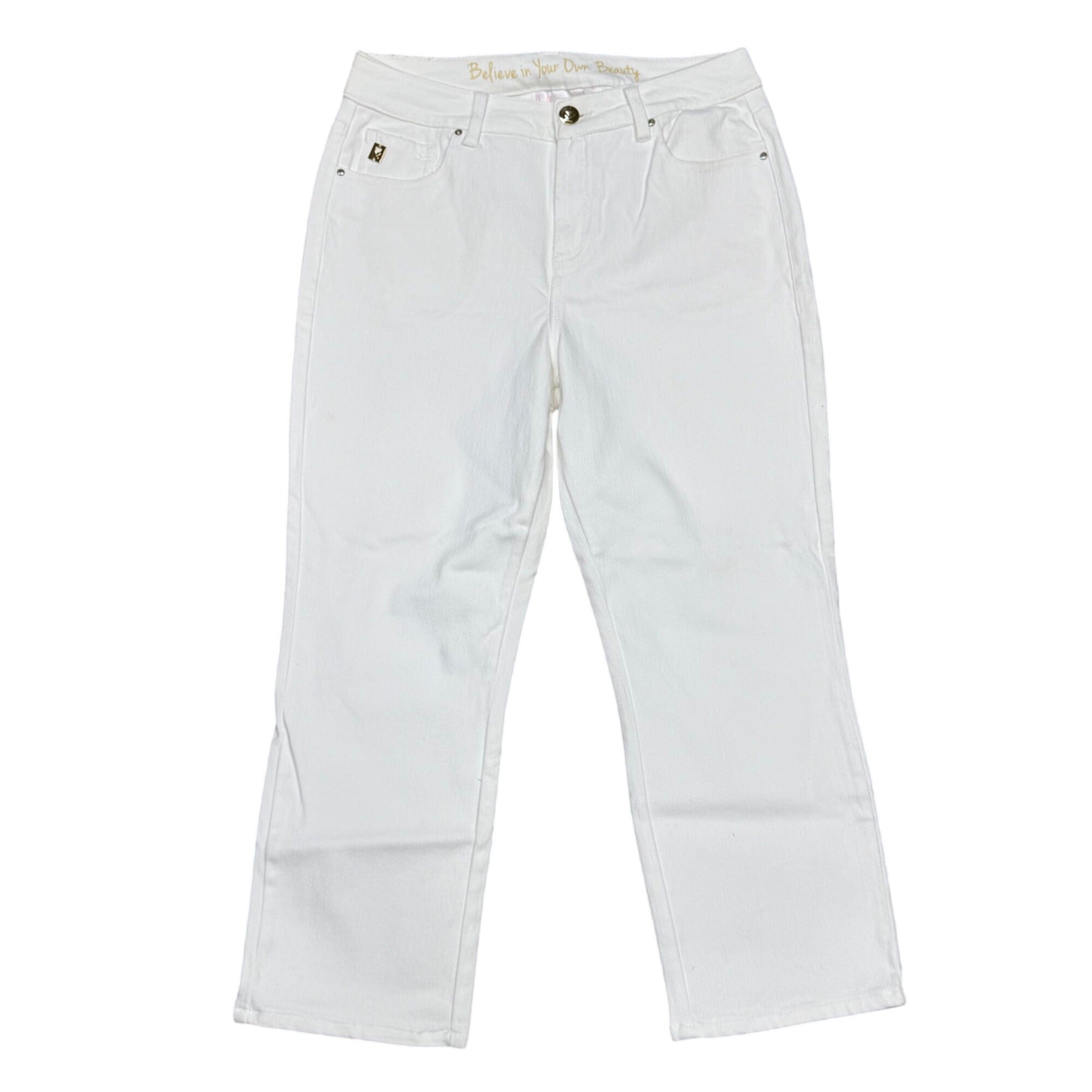 Belle By Kim Gravel White Denim Straight-Leg Jeans Size 4 Cotton Blend Stretch