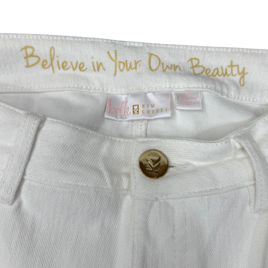 Belle By Kim Gravel White Denim Straight-Leg Jeans Size 4 Cotton Blend Stretch