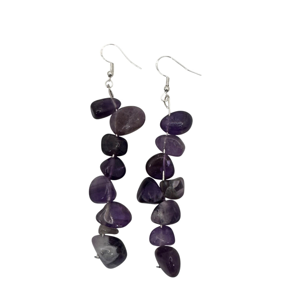 Amethyst Gemstone Dangle Earrings 925 Sterling Silver Natural Purple Stone 2.75"