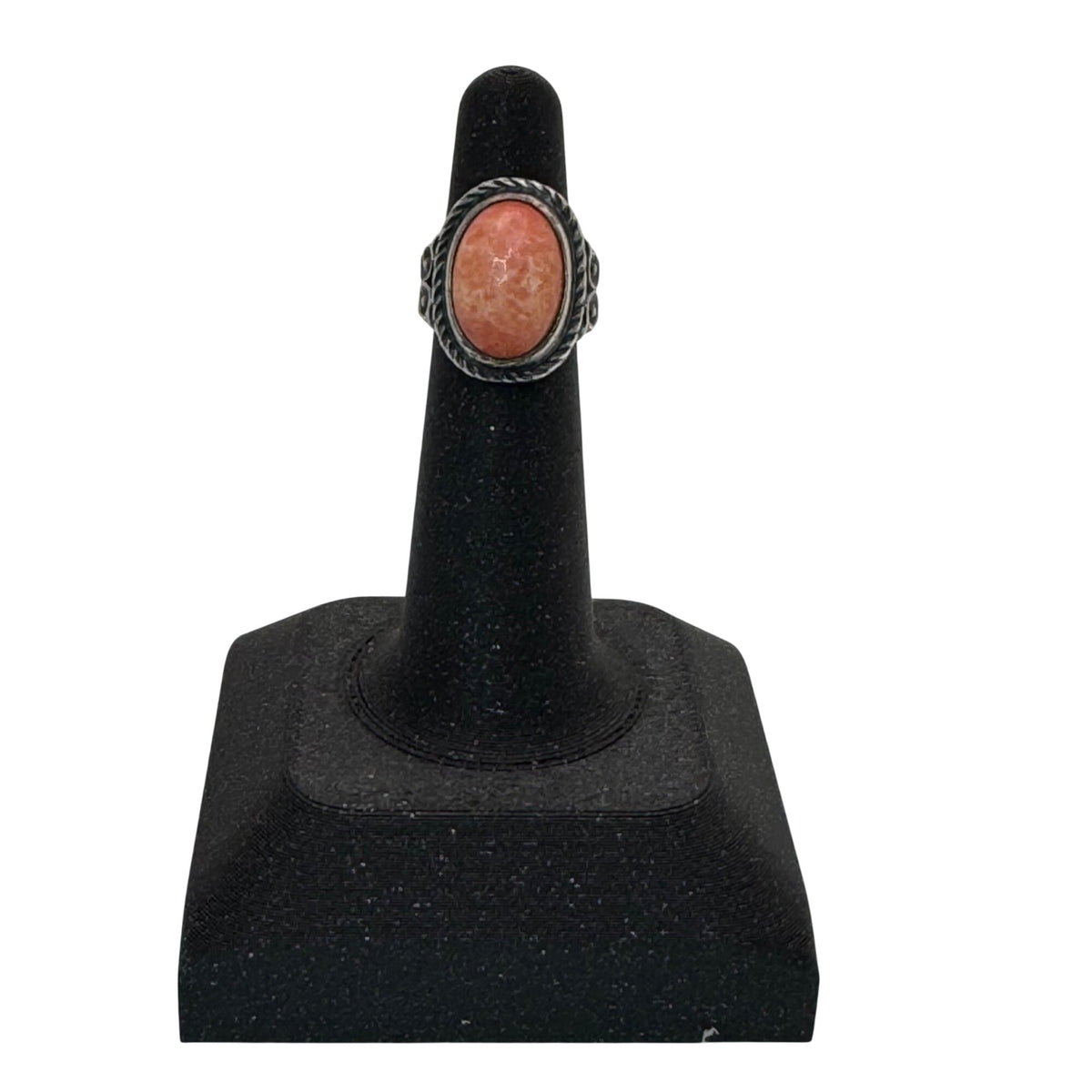 Spiny Oyster Sterling Silver Ring Oval Pink Cabochon Stone 4 Vintage Scrollwork