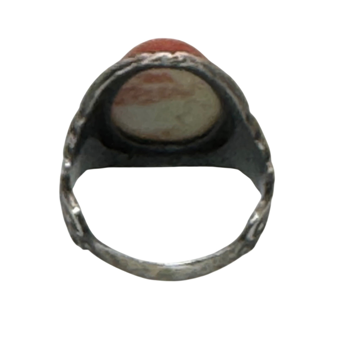Spiny Oyster Sterling Silver Ring Oval Pink Cabochon Stone 4 Vintage Scrollwork