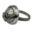 Brighton Silver-Tone Spiral Ring Scroll Faux Pearl & Crystal Accents Size 7 Vtg