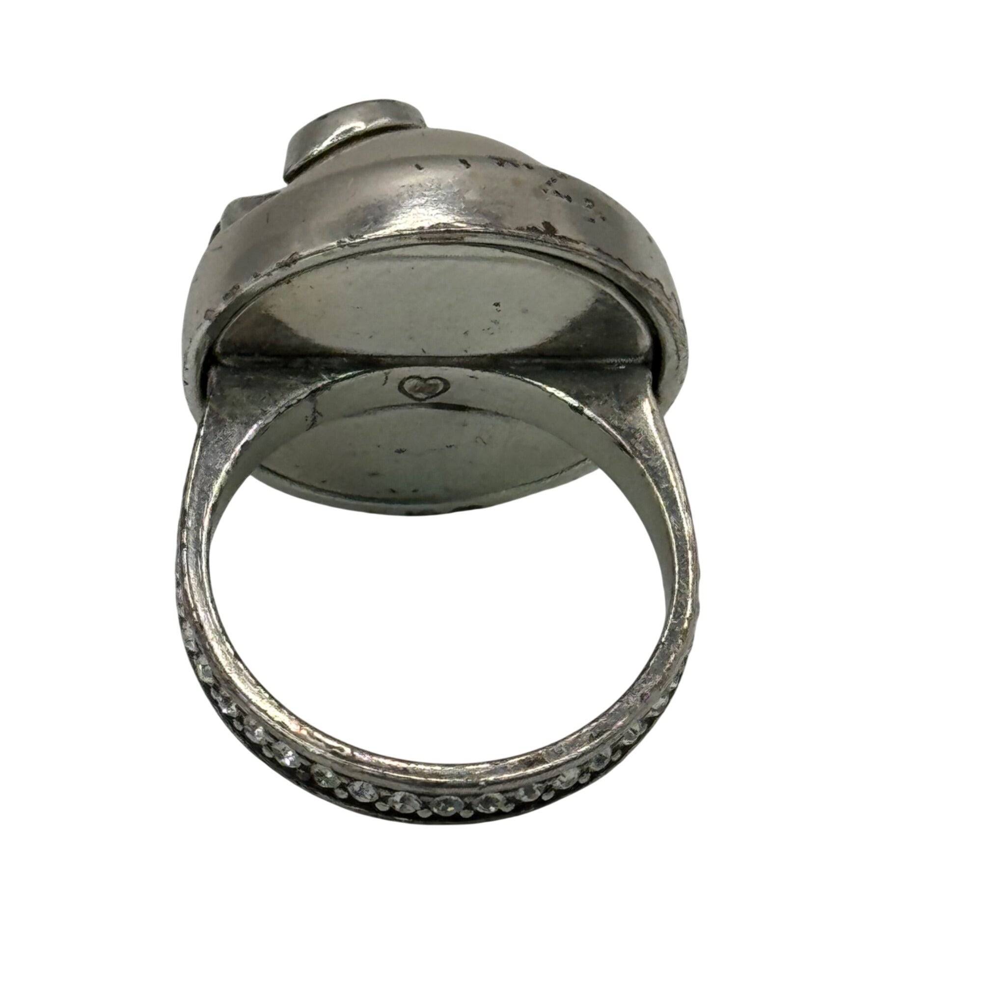 Brighton Silver-Tone Spiral Ring Scroll Faux Pearl & Crystal Accents Size 7 Vtg