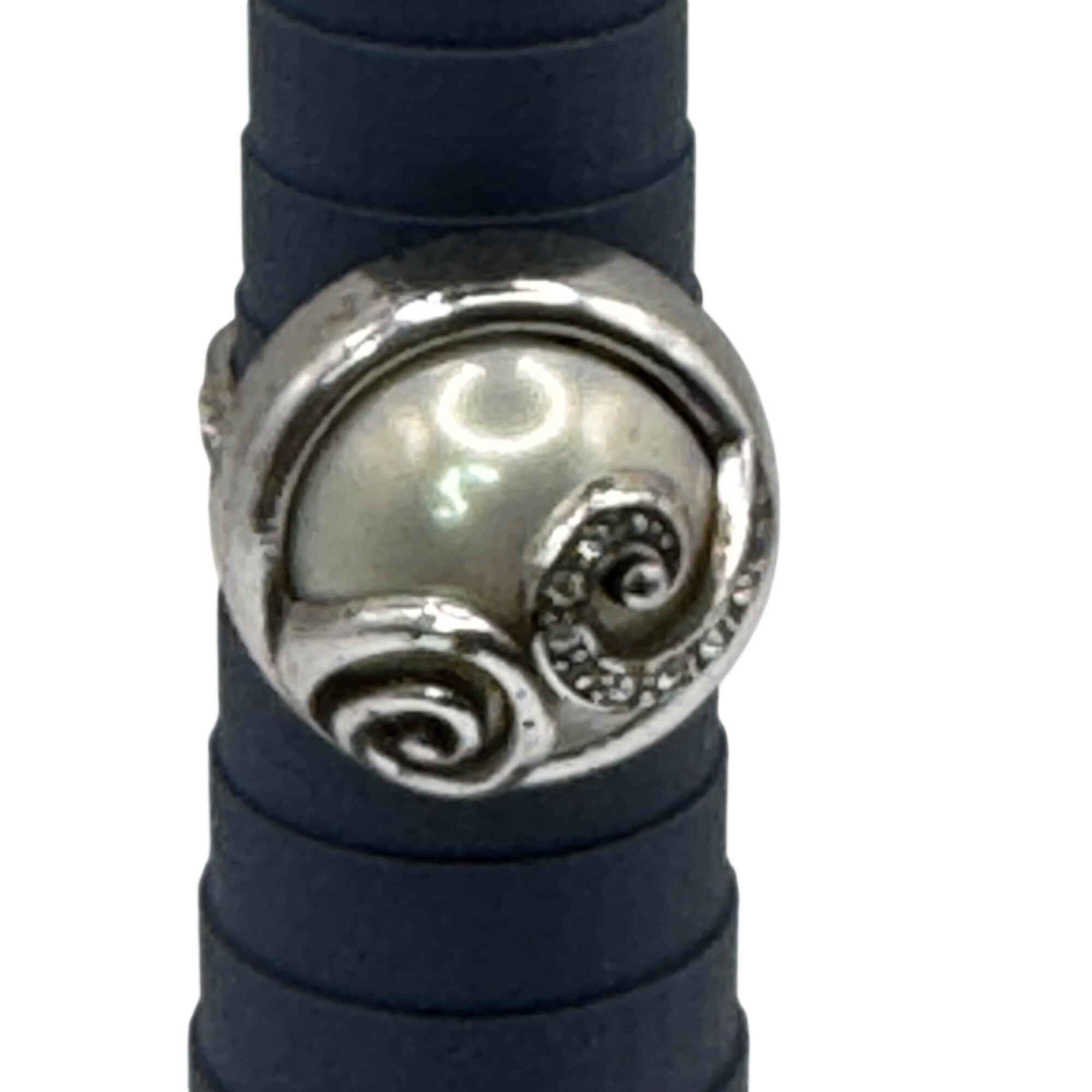 Brighton Silver-Tone Spiral Ring Scroll Faux Pearl & Crystal Accents Size 7 Vtg