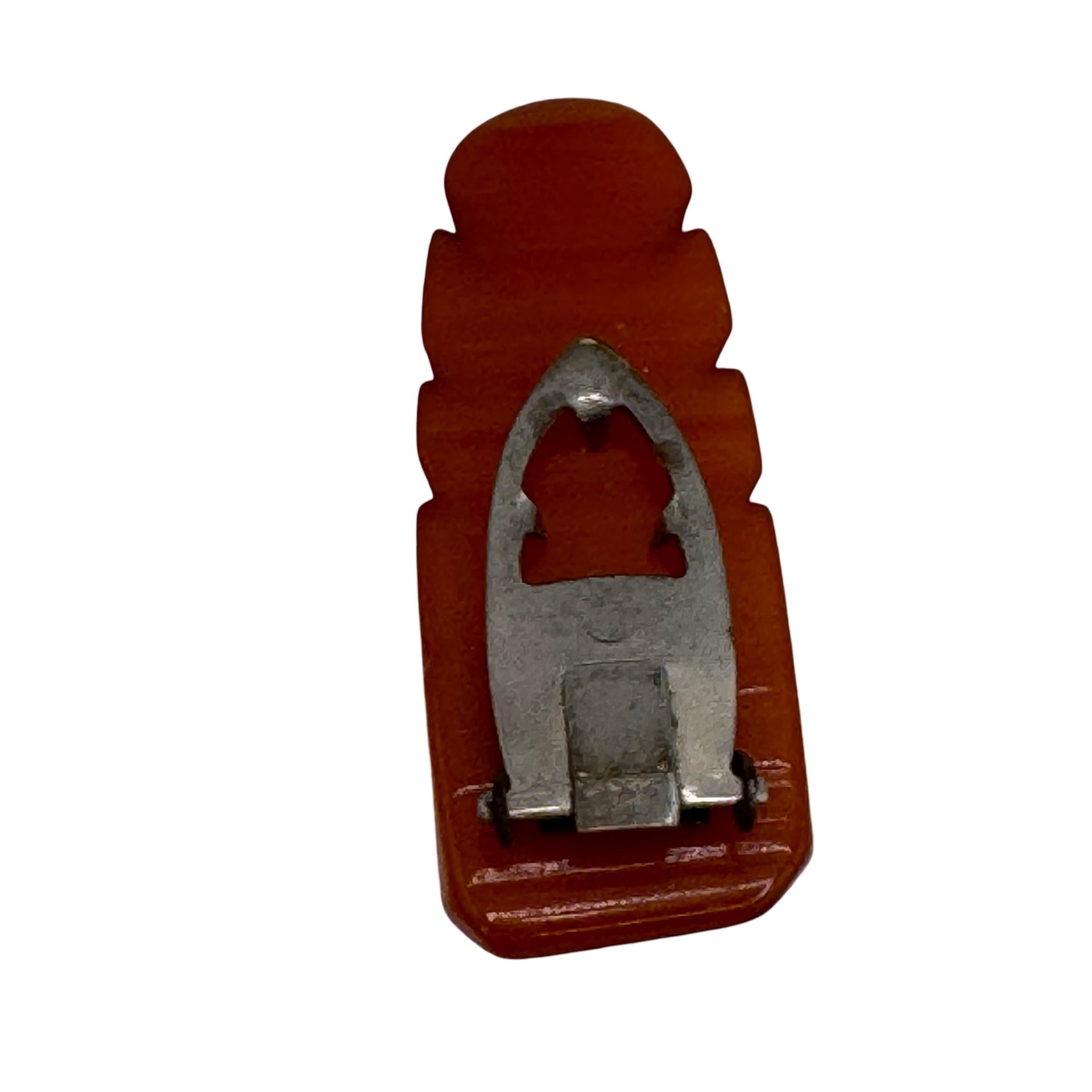Vintage Carved Amber Tangerine Orange Butterscotch Bakelite Dress Clip Art Deco