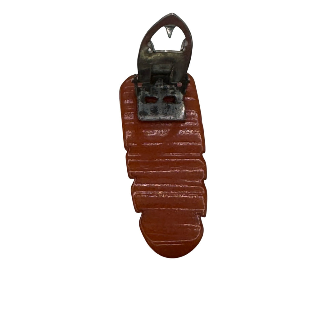 Vintage Carved Amber Tangerine Orange Butterscotch Bakelite Dress Clip Art Deco
