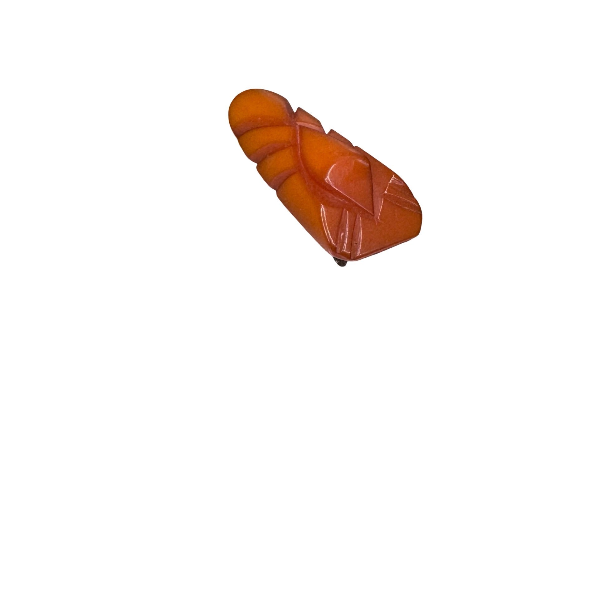 Vintage Carved Amber Tangerine Orange Butterscotch Bakelite Dress Clip Art Deco