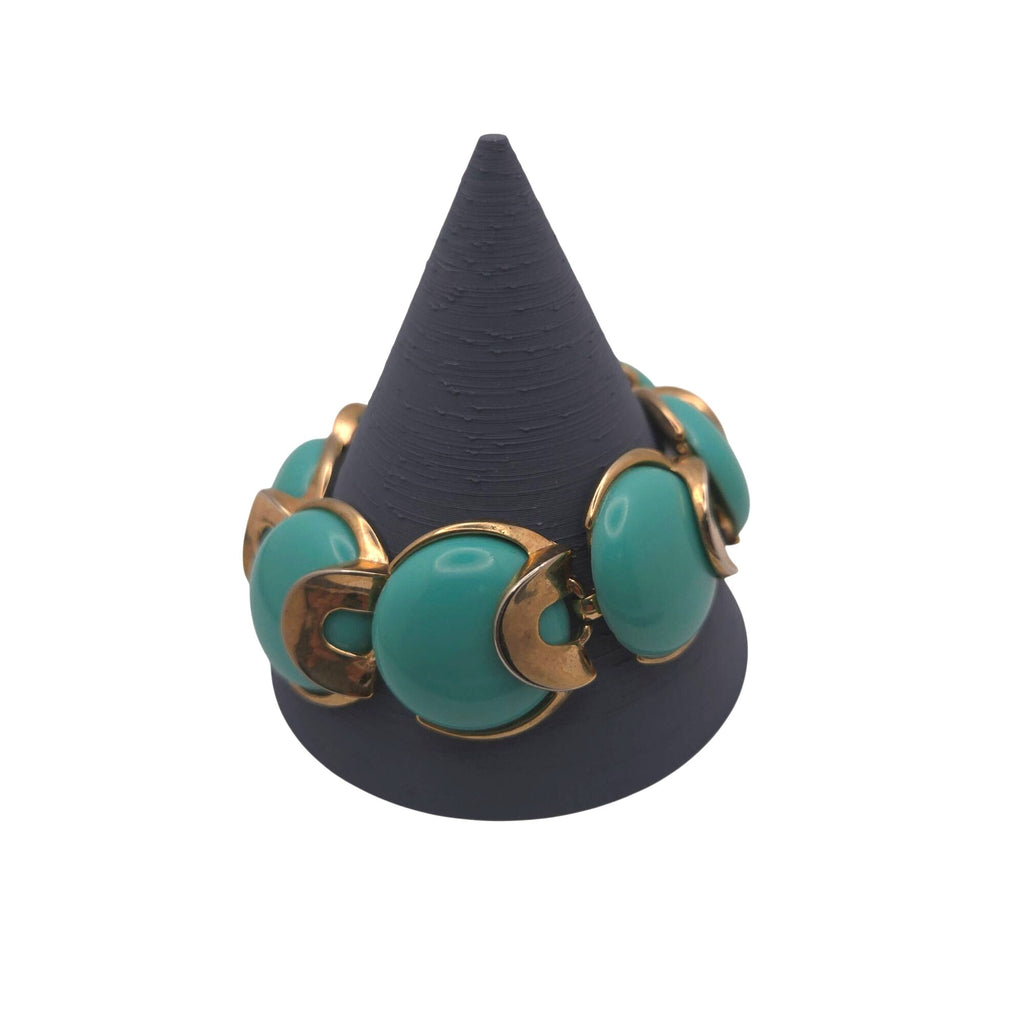Vintage Trifari Robin Egg Blue Turquoise & Gold-Tone Link Bracelet 7” Statement