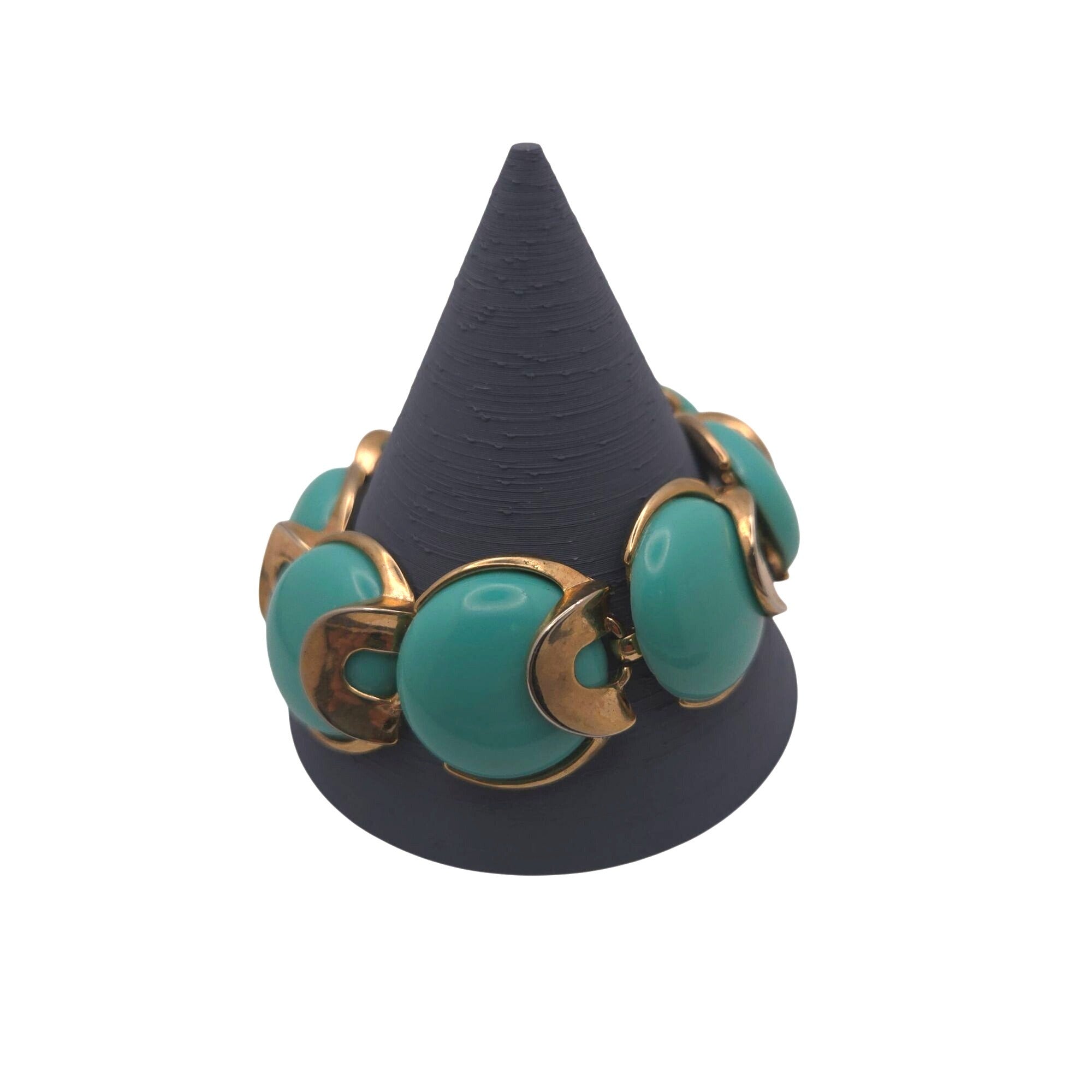 Vintage Trifari Robin Egg Blue Turquoise & Gold-Tone Link Bracelet 7” Statement
