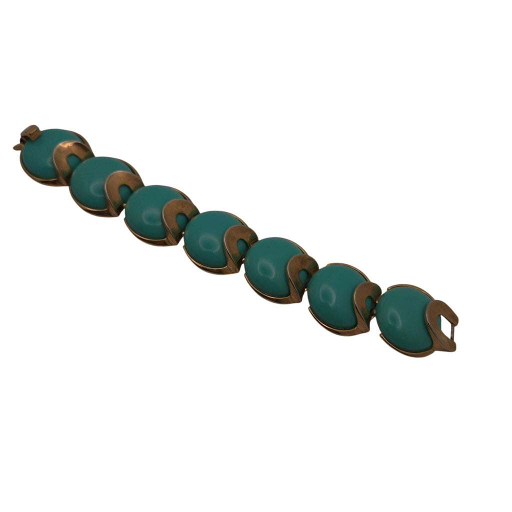 Vintage Trifari Robin Egg Blue Turquoise & Gold-Tone Link Bracelet 7” Statement