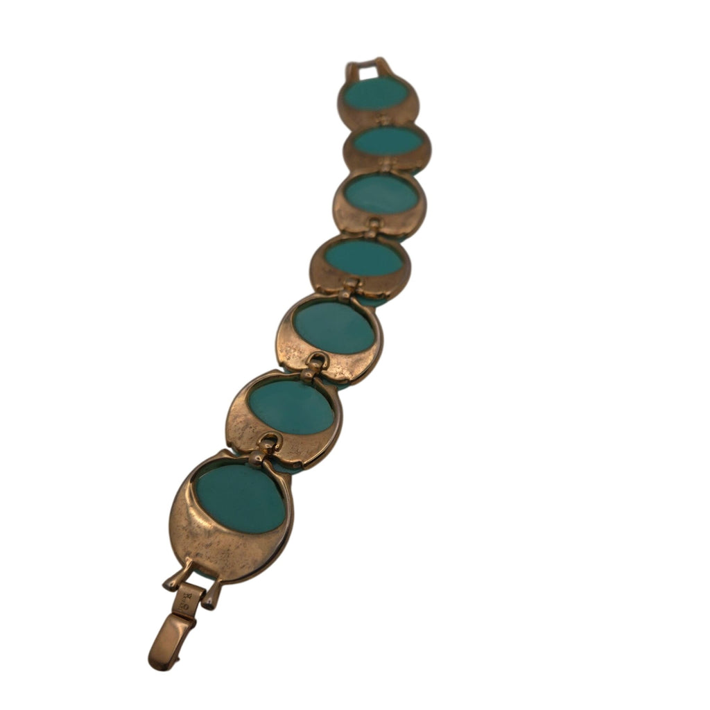 Vintage Trifari Robin Egg Blue Turquoise & Gold-Tone Link Bracelet 7” Statement