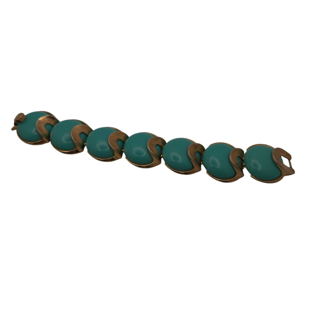 Vintage Trifari Robin Egg Blue Turquoise & Gold-Tone Link Bracelet 7” Statement