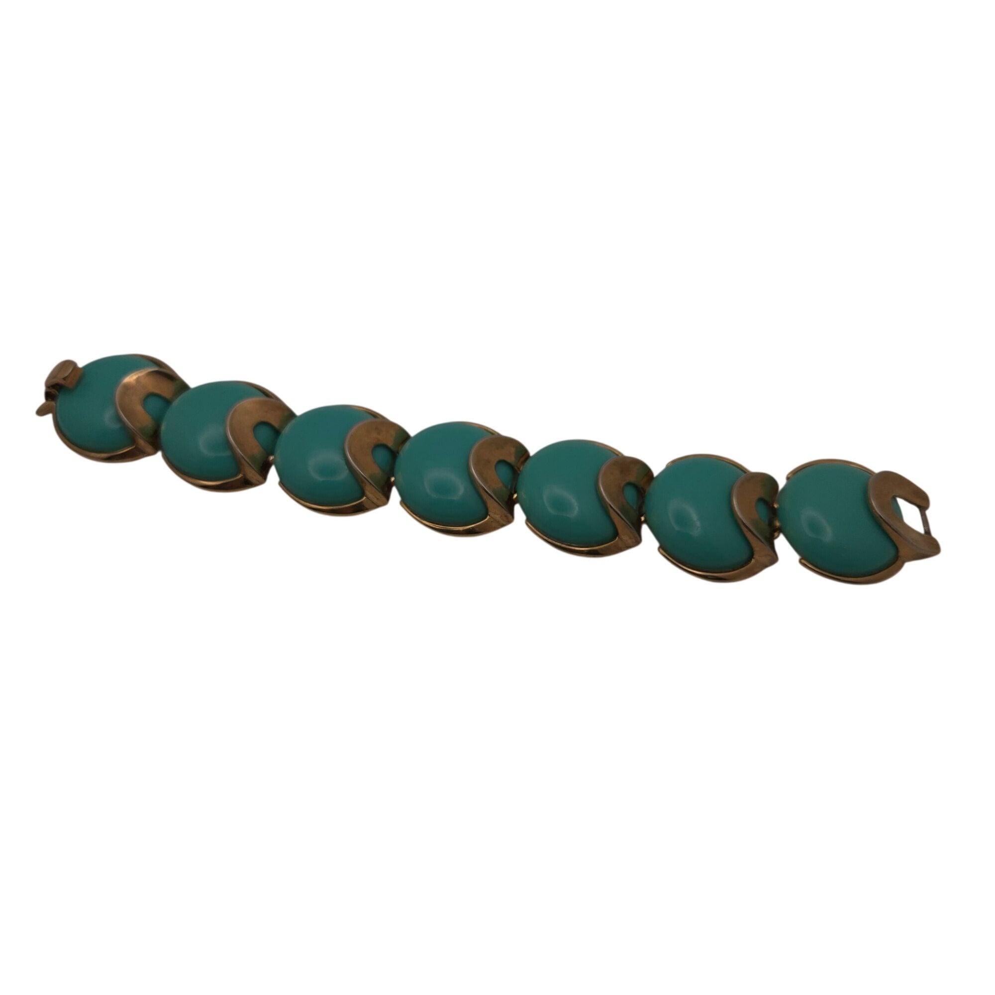 Vintage Trifari Robin Egg Blue Turquoise & Gold-Tone Link Bracelet 7” Statement