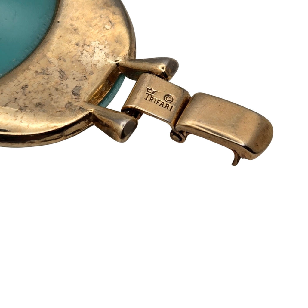 Vintage Trifari Robin Egg Blue Turquoise & Gold-Tone Link Bracelet 7” Statement
