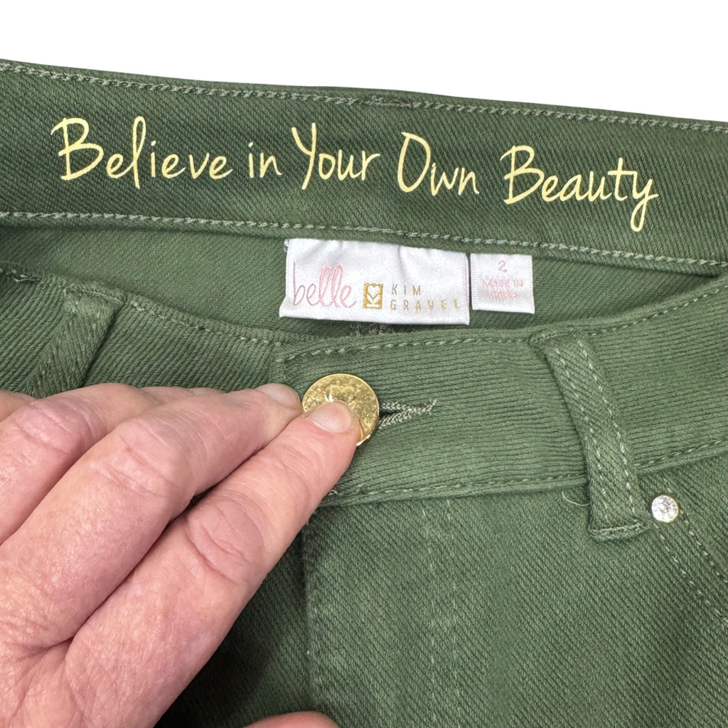 Belle By Kim Gravel Womens Green Straight Leg Pants Sz 2 Jeans Olive New w/o Tag