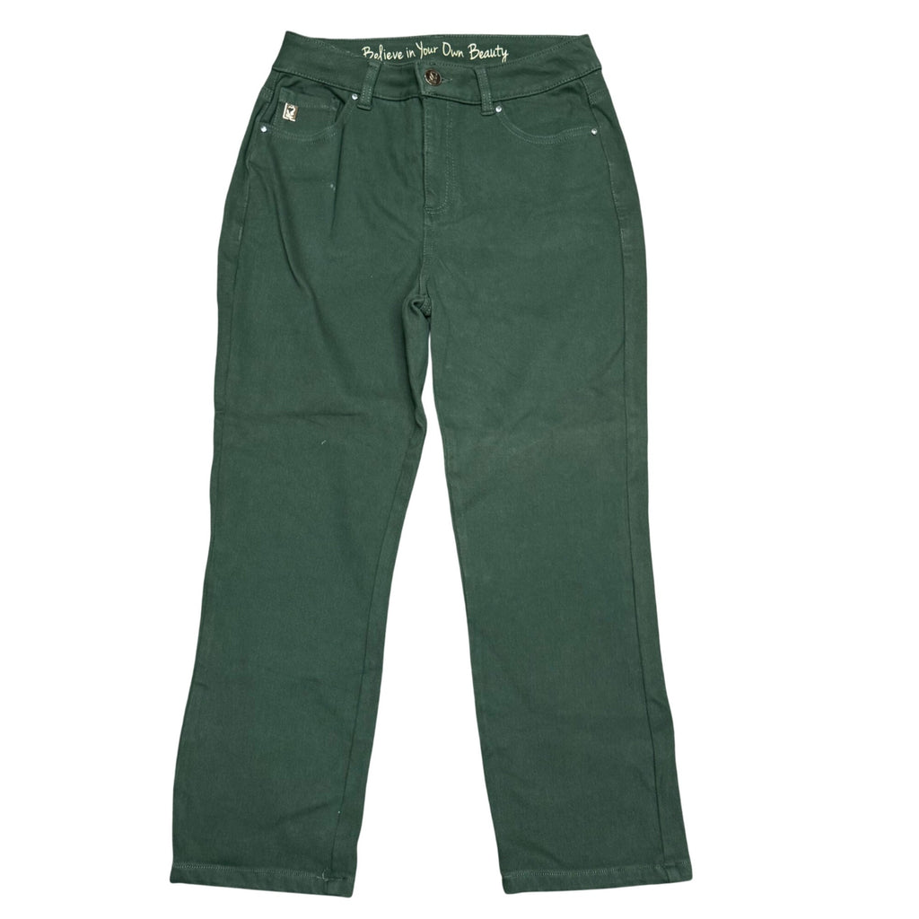 Belle By Kim Gravel Womens Green Straight Leg Pants Sz 2 Jeans Olive New w/o Tag