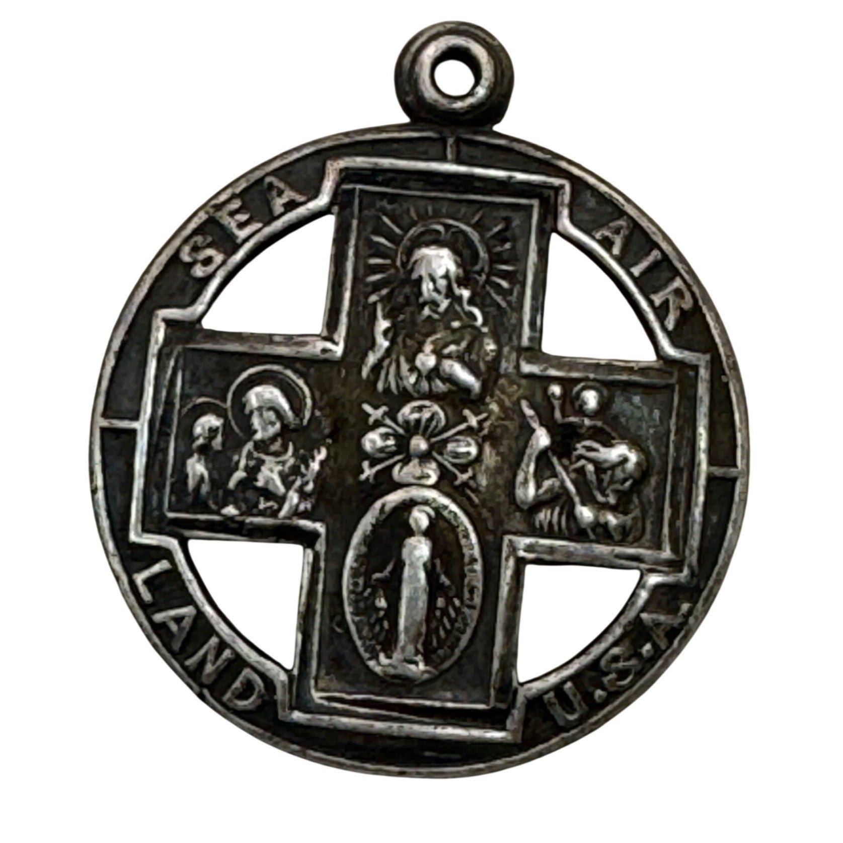 WWII Sea Air Land USA St. Christopher St. Joseph Sterling Silver Medal Pendant