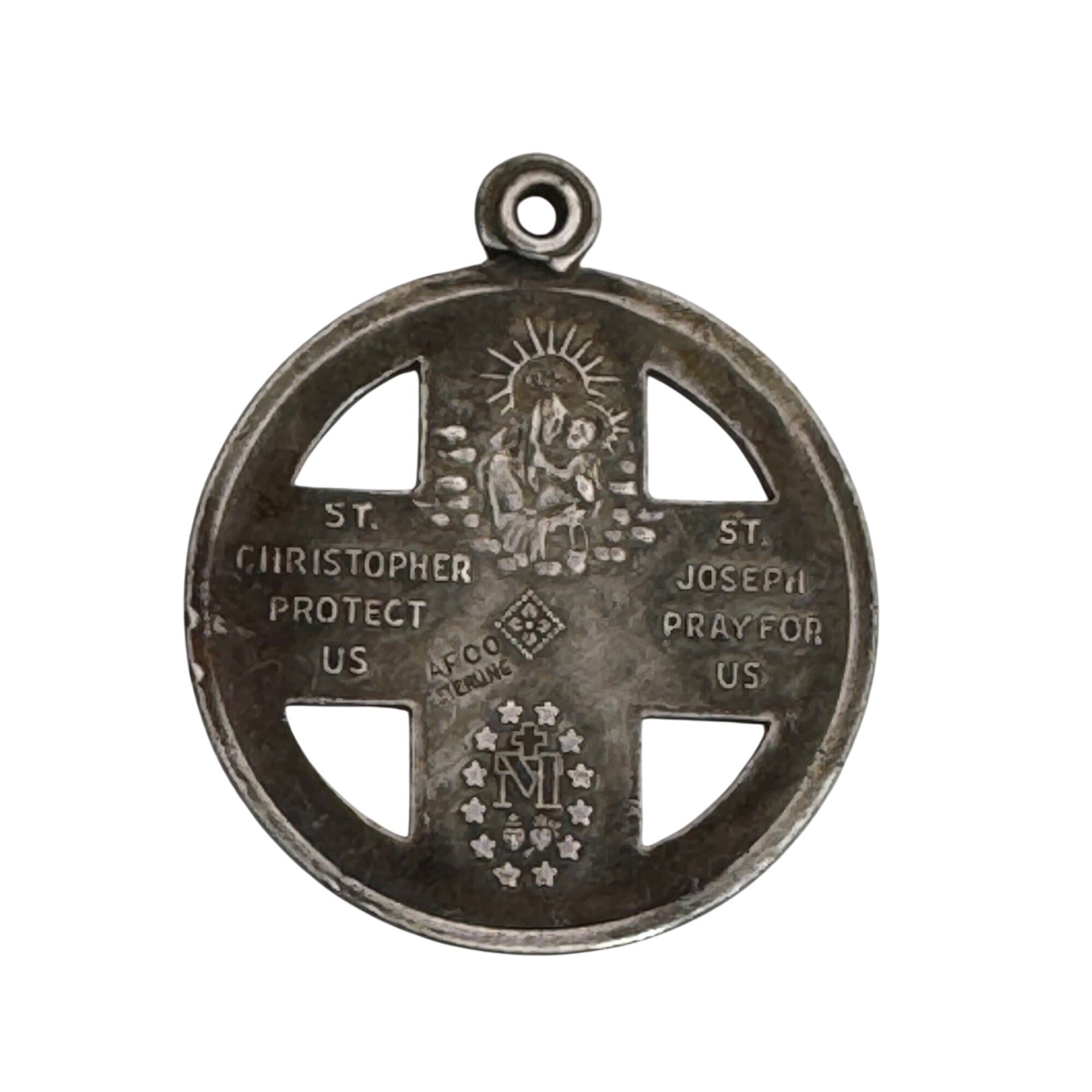 WWII Sea Air Land USA St. Christopher St. Joseph Sterling Silver Medal Pendant