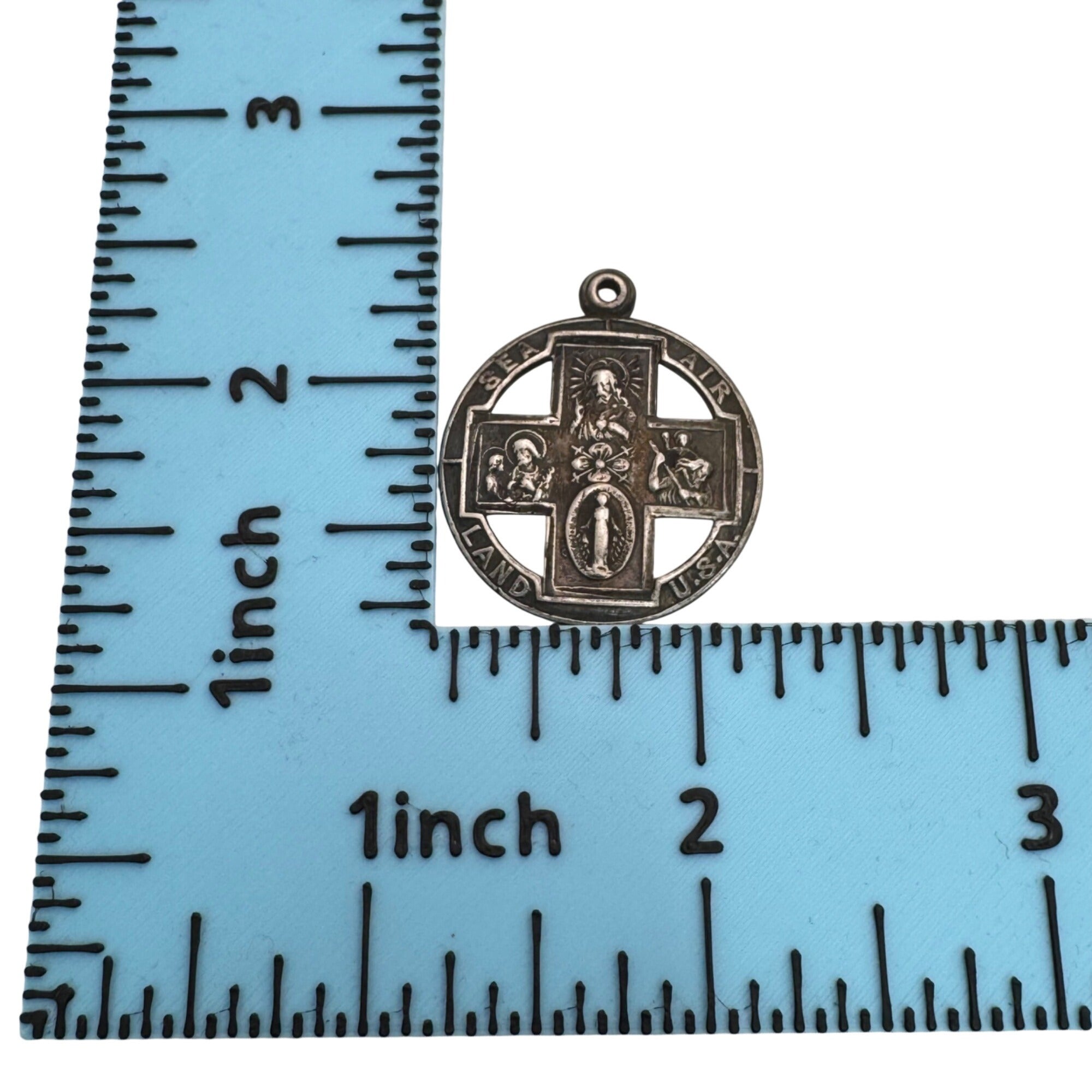 WWII Sea Air Land USA St. Christopher St. Joseph Sterling Silver Medal Pendant