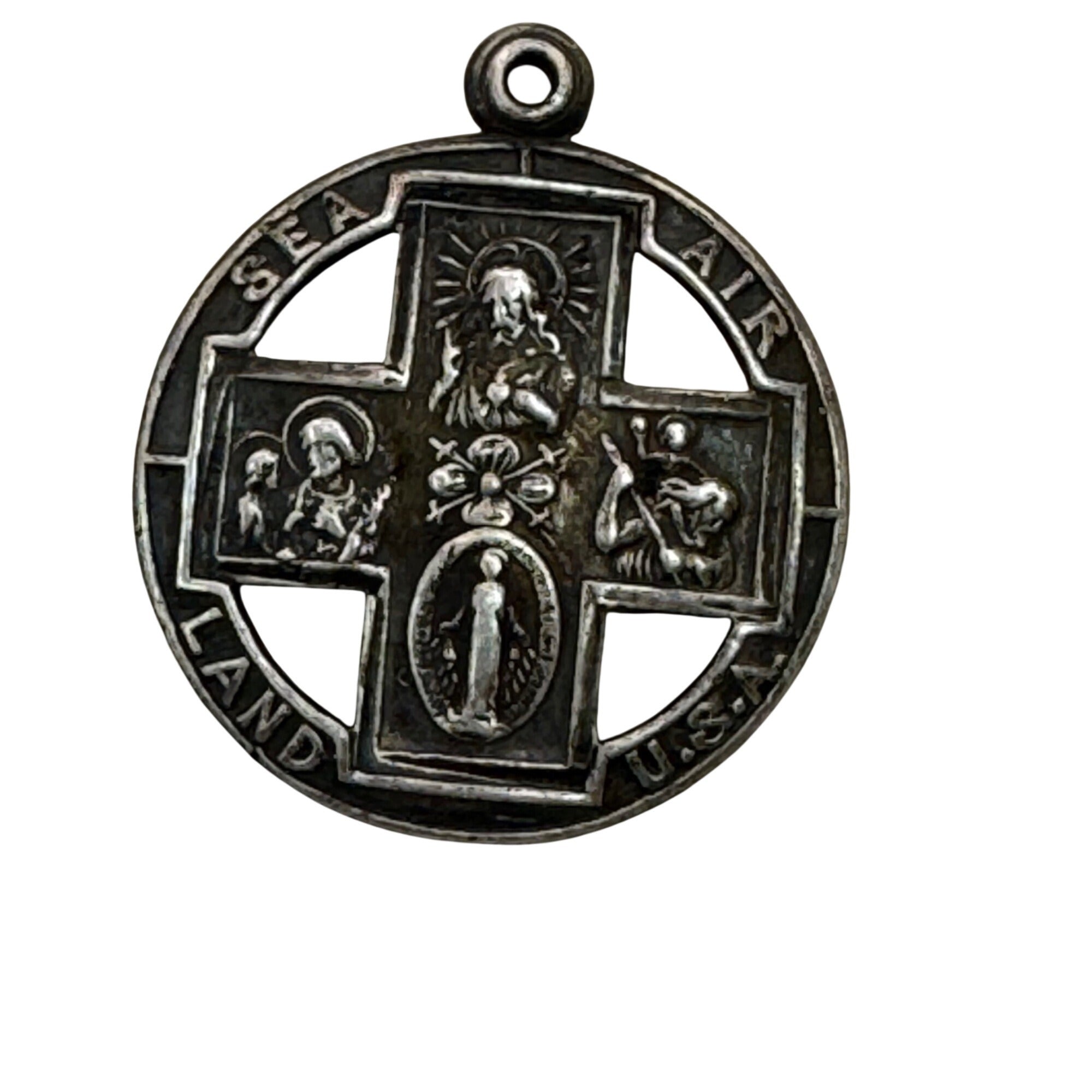 WWII Sea Air Land USA St. Christopher St. Joseph Sterling Silver Medal Pendant