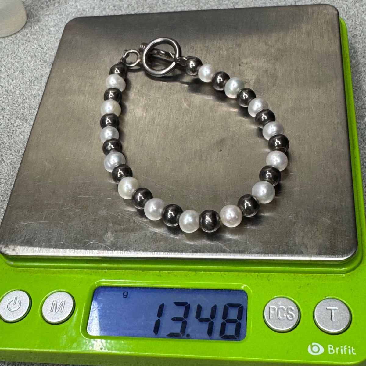 Sterling Silver Freshwater Pearl Beaded Bracelet 7" Ball Beads Vintage Estate