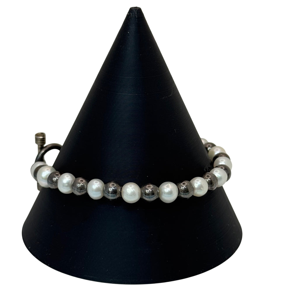 Sterling Silver Freshwater Pearl Beaded Bracelet 7" Ball Beads Vintage Estate