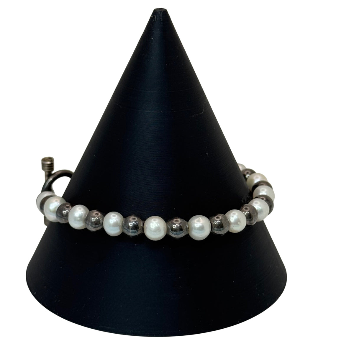 Sterling Silver Freshwater Pearl Beaded Bracelet 7" Ball Beads Vintage Estate