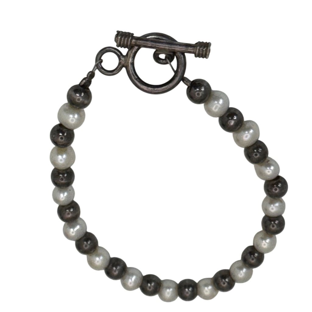 Sterling Silver Freshwater Pearl Beaded Bracelet 7" Ball Beads Vintage Estate
