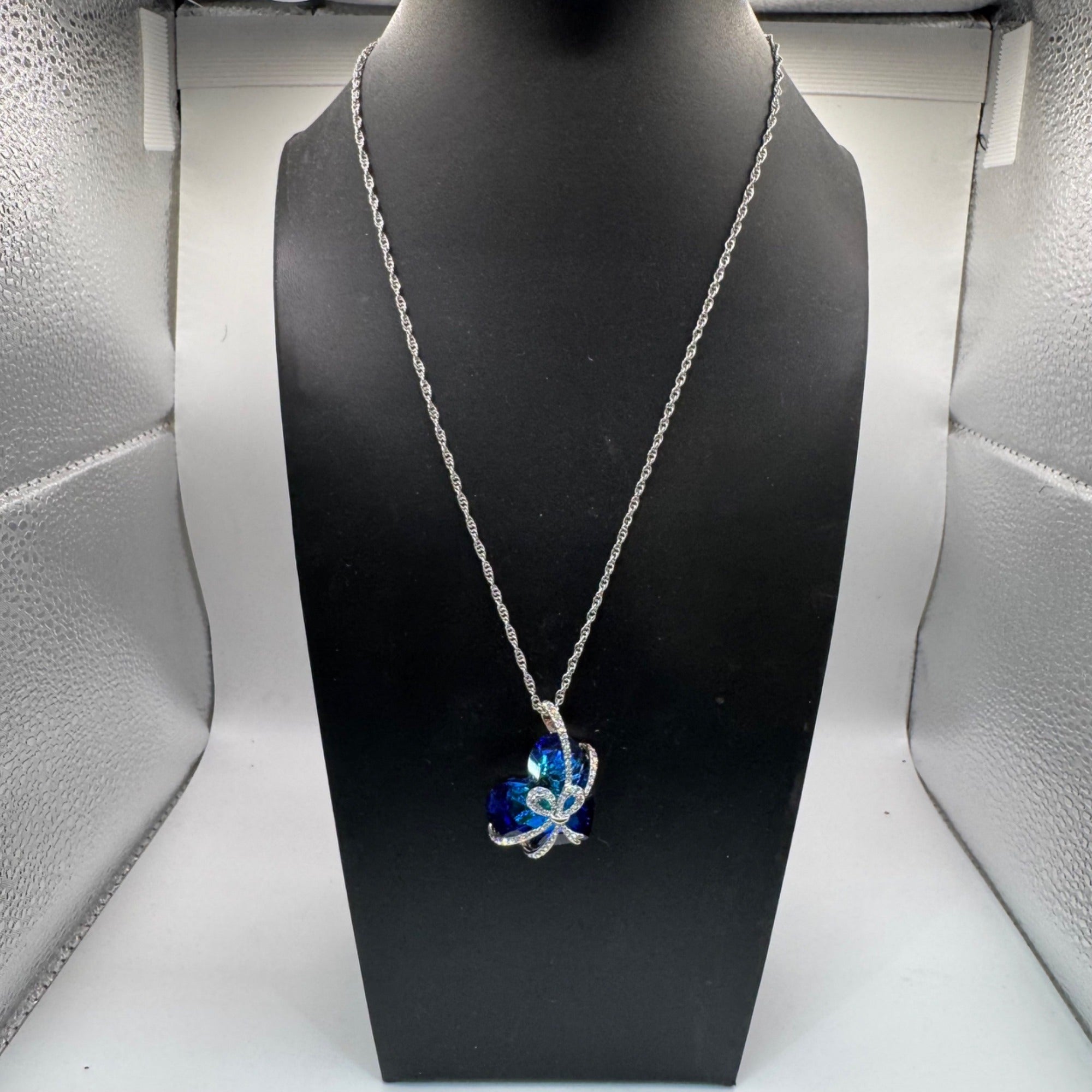 Qianse Swarovski Blue Crystal Heart of The Sea Pendant Necklace Silver Tone NEW