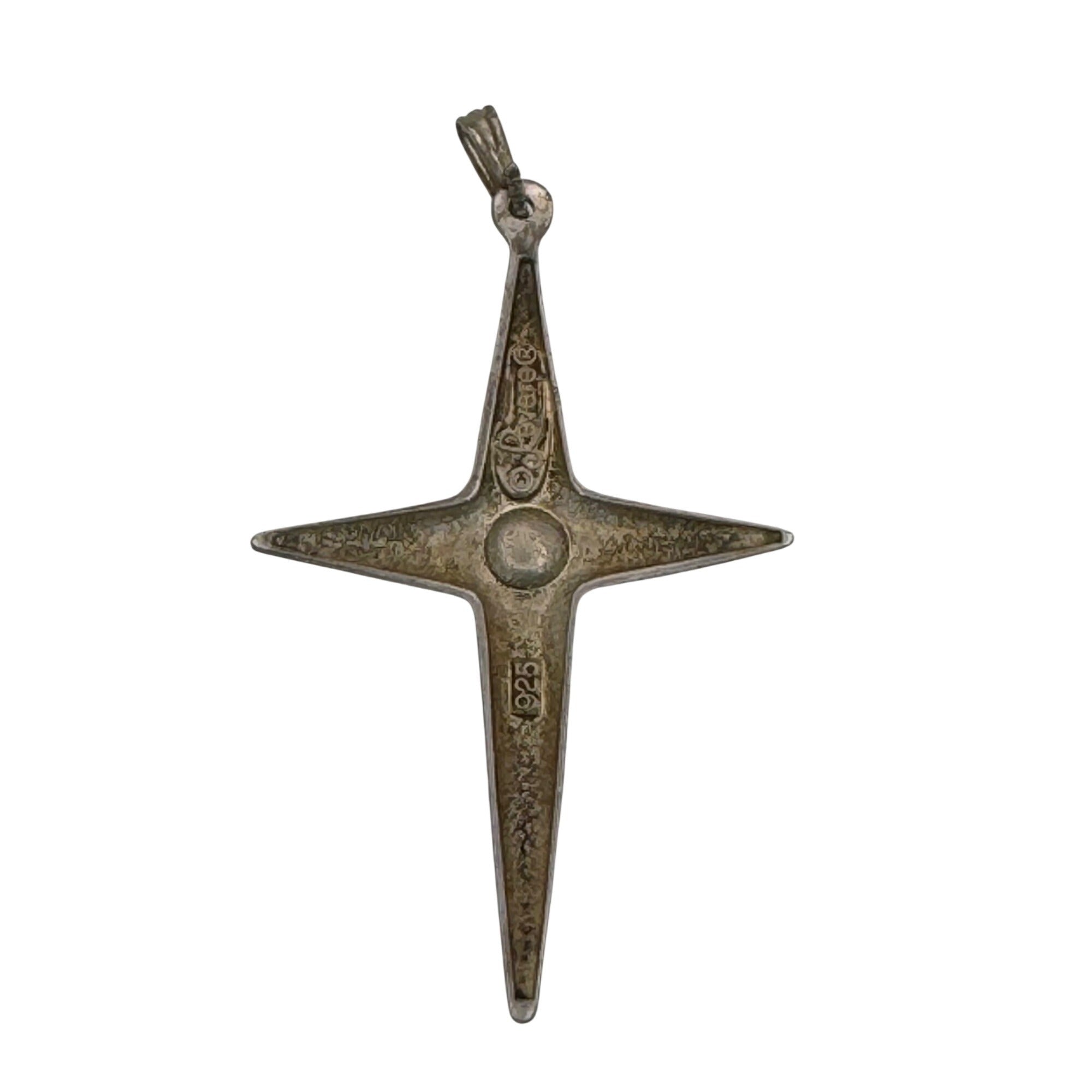 Vintage Sterling Silver Star Cross Pendant Clear Rhinestone By Revere 925 2"