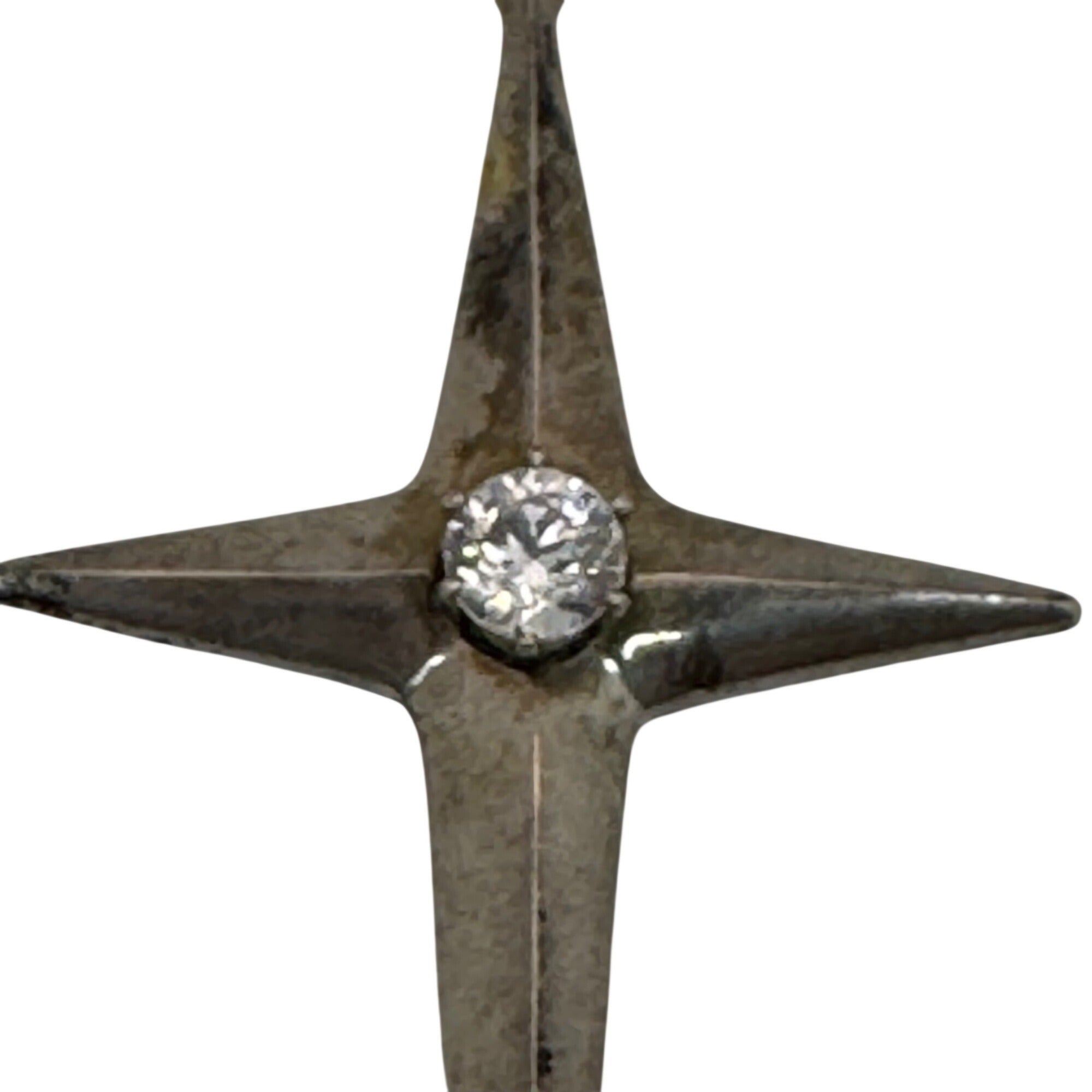 Vintage Sterling Silver Star Cross Pendant Clear Rhinestone By Revere 925 2"