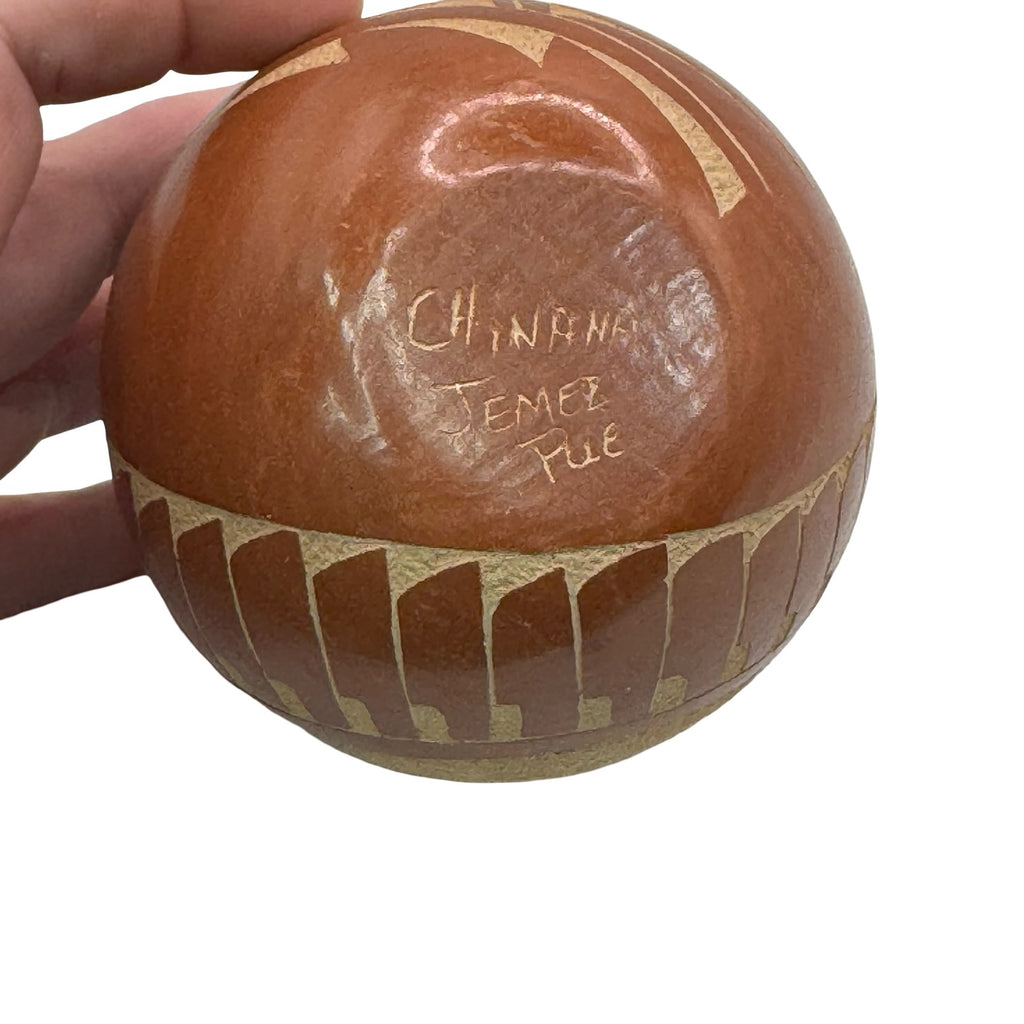 Vintage Seed Pot Chinana Jemez Pueblo Pottery Sphere Deer Signed 3.5" Mini Acoma