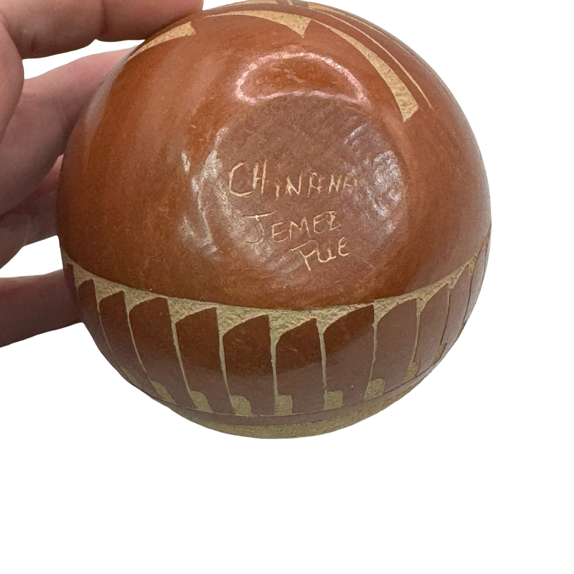 Vintage Seed Pot Chinana Jemez Pueblo Pottery Sphere Deer Signed 3.5" Mini Acoma