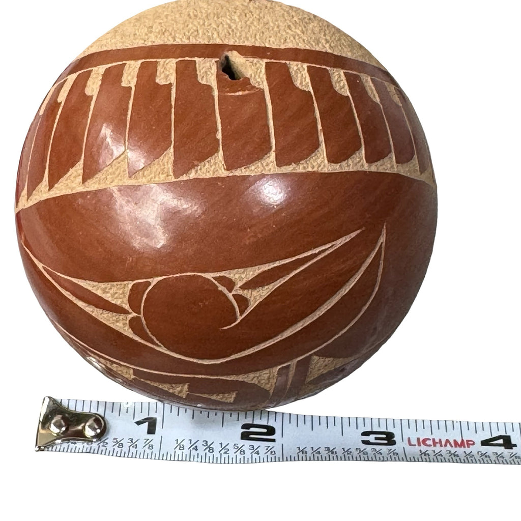 Vintage Seed Pot Chinana Jemez Pueblo Pottery Sphere Deer Signed 3.5" Mini Acoma