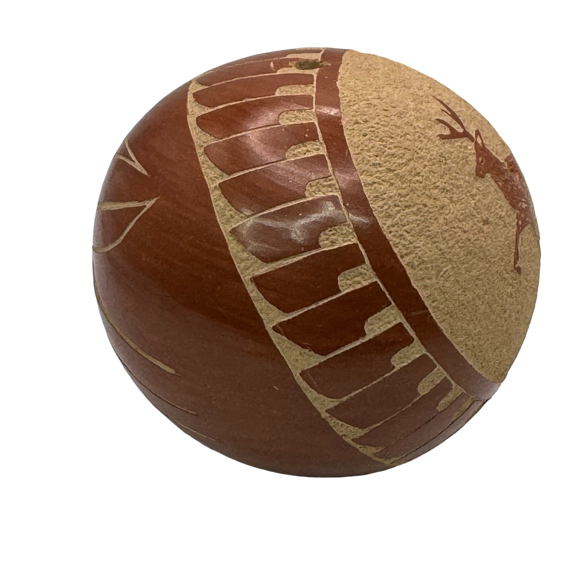 Vintage Seed Pot Chinana Jemez Pueblo Pottery Sphere Deer Signed 3.5" Mini Acoma