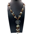 Vintage Amethyst Quartz Citrine Gemstone Beaded Necklace Crackle Heart Tassel 28
