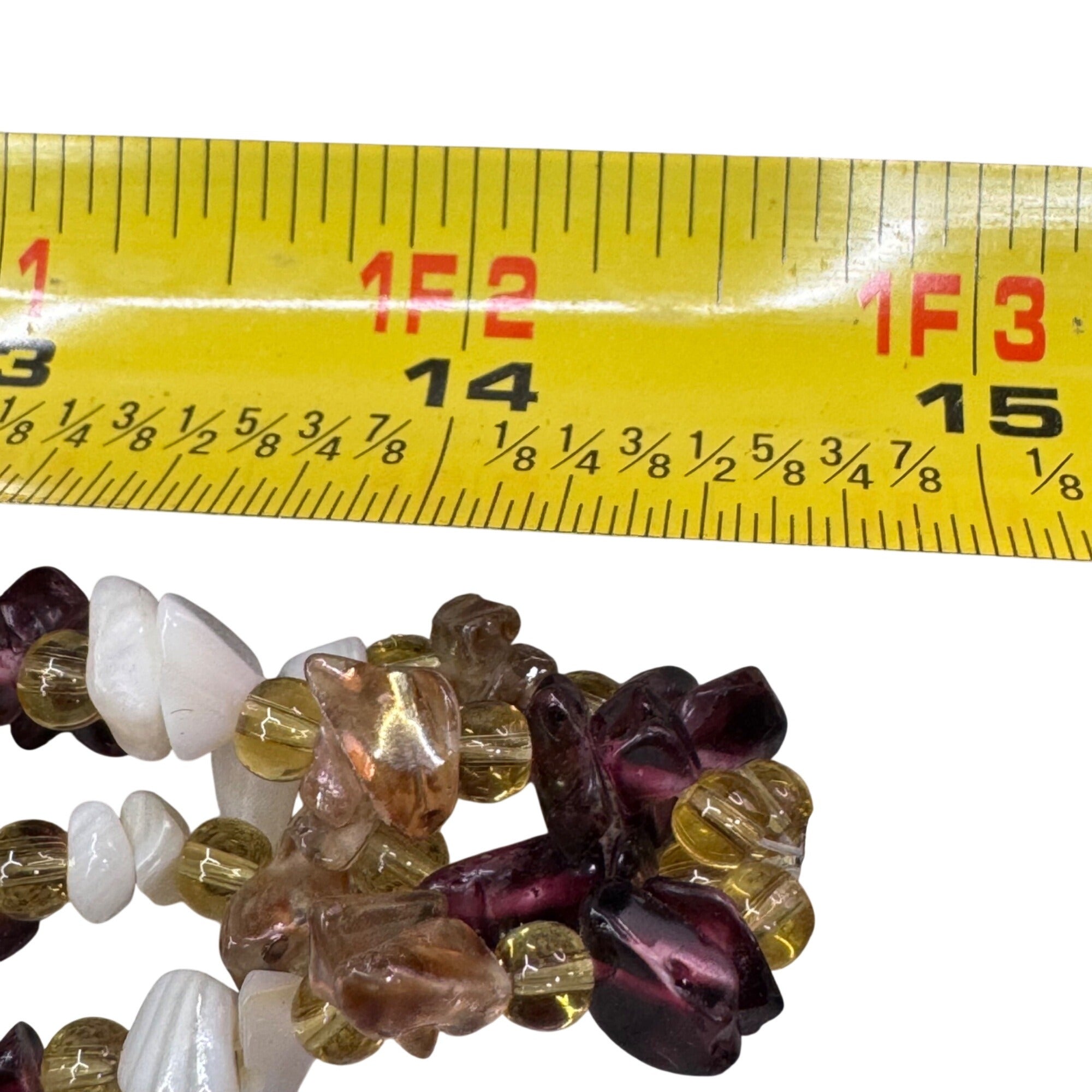 Vintage Amethyst Quartz Citrine Gemstone Beaded Necklace Crackle Heart Tassel 28