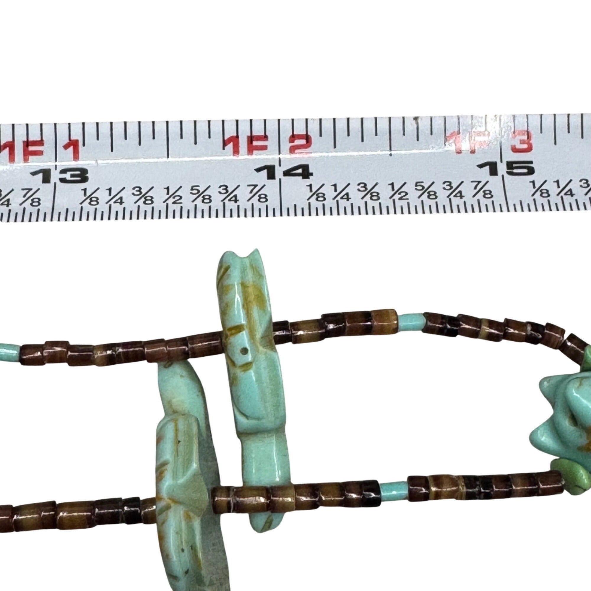 Vintage Zuni Bear Hand-Carved Turquoise Animal Fetish Necklace Bird Fox Fish 30”