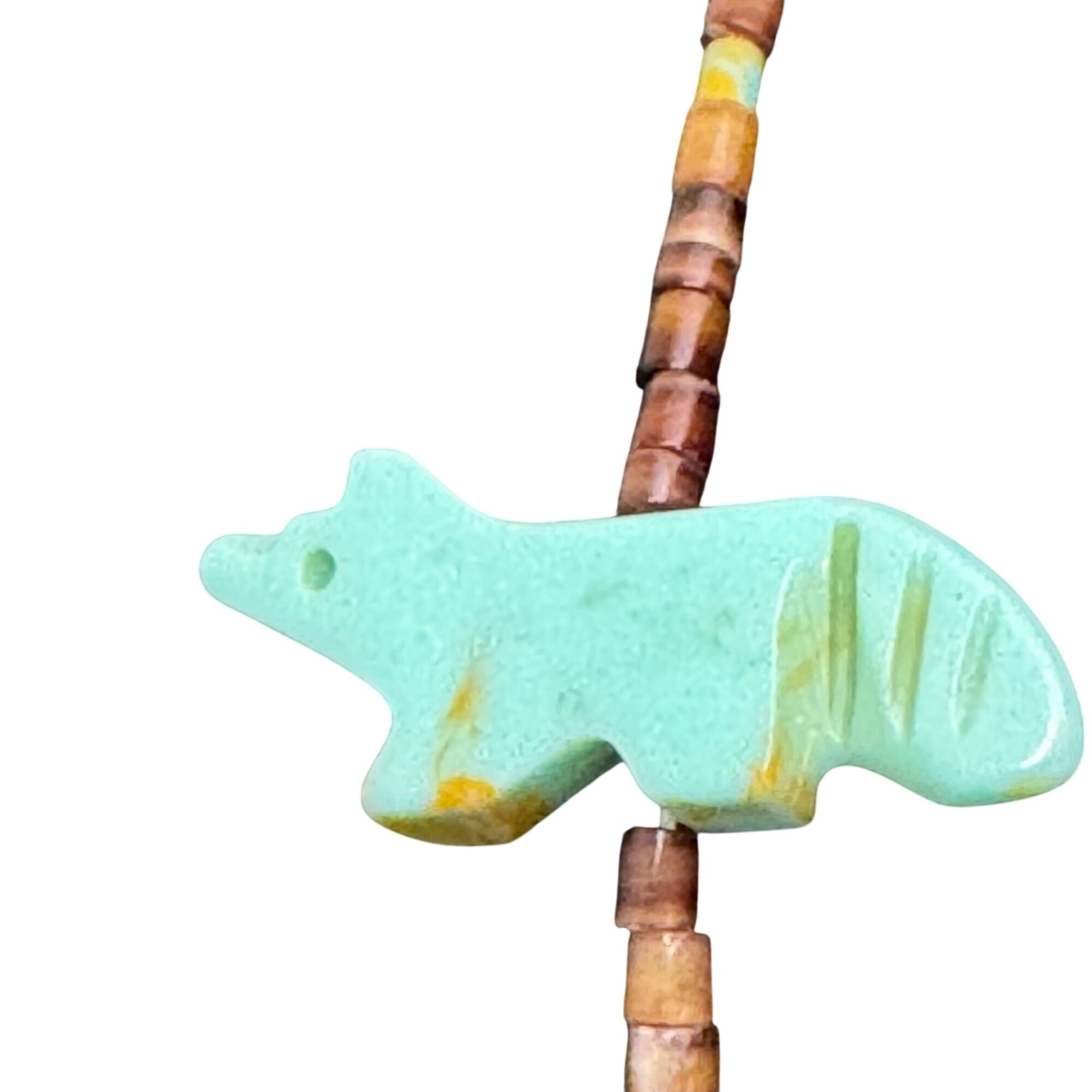 Vintage Zuni Bear Hand-Carved Turquoise Animal Fetish Necklace Bird Fox Fish 30”