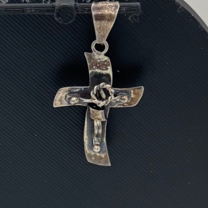 Vintage Mexican Taxco Modernist Sterling Silver 925 Crucifix Cross Pendant Art