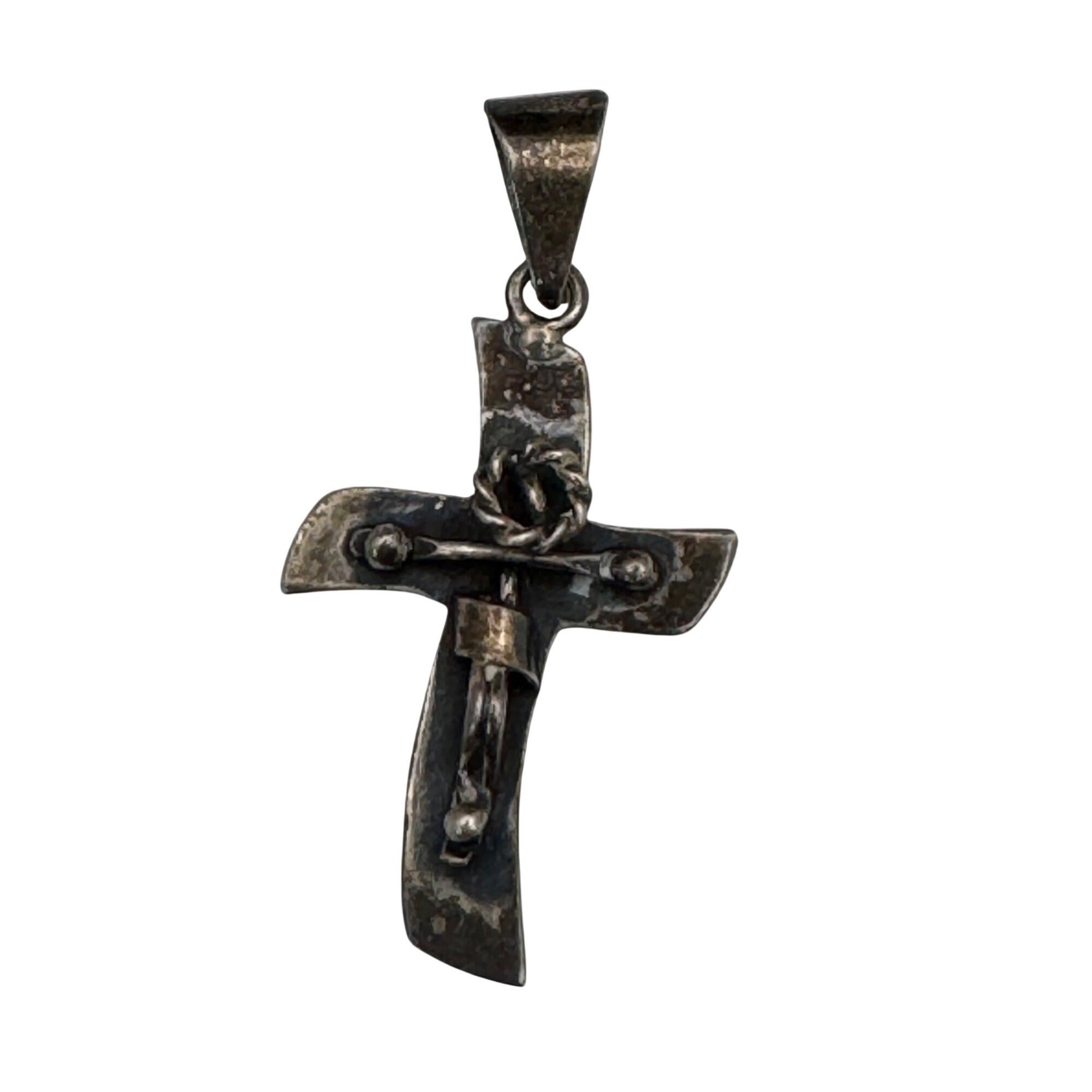 Vintage Mexican Taxco Modernist Sterling Silver 925 Crucifix Cross Pendant Art